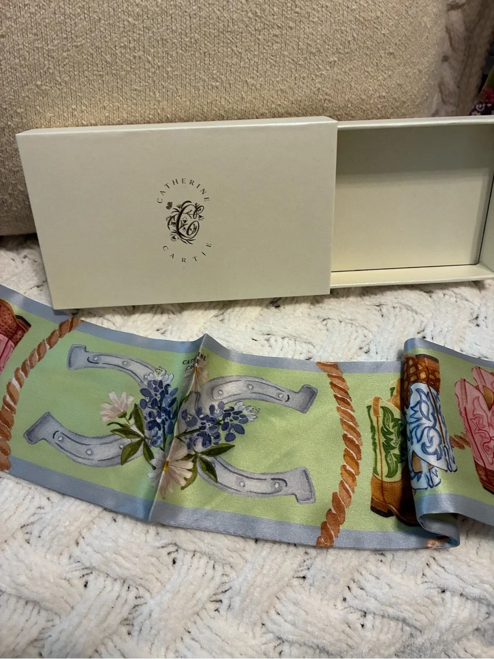 Boot Silk Ribbon Scarf in Pastel Yellow by Catherine Cartie, Fort Worth Artist